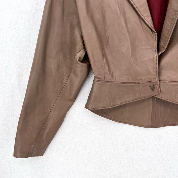 VINTAGE 80s Leather Jacket Womens Small Taupe Brown Cropped Julio De Rodriguez - Picture 8 of 16